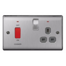BG Nexus Brushed Steel Cooker Switch and Socket Grey Inserts